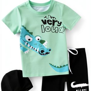 Toddler Boys Swim Set Polyester Rash Guard-0